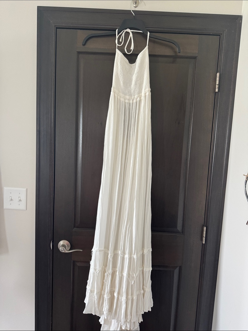 Free People White Halter Maxi Dress with Ruffled Hem - Picture 2 of 8